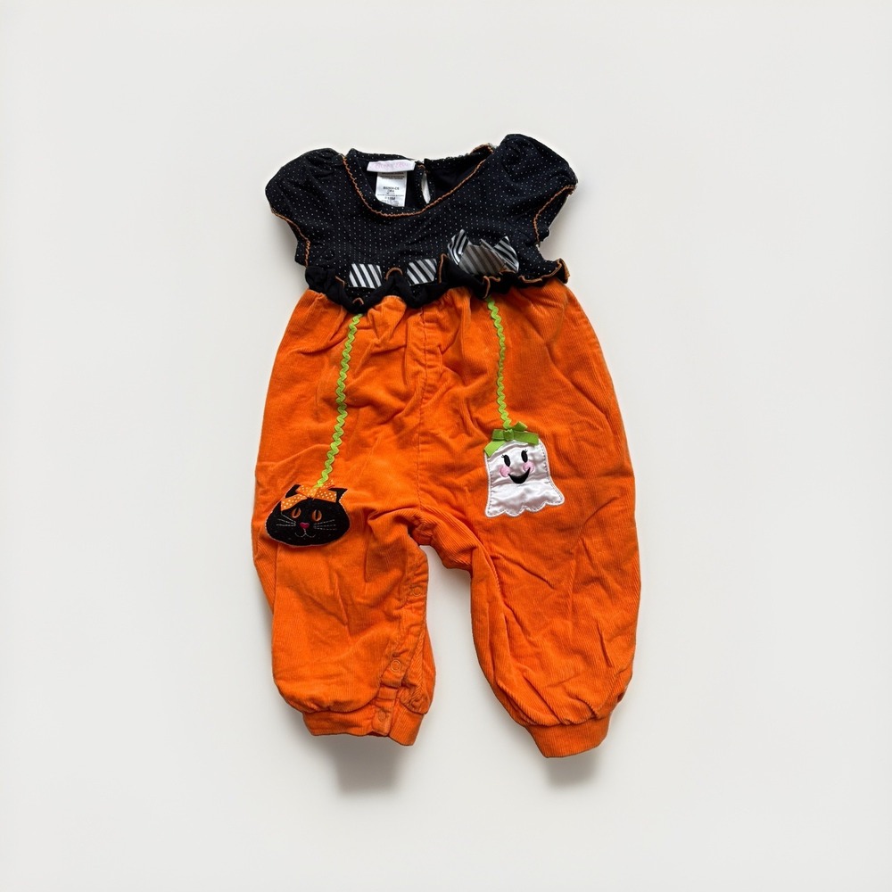 Bonnie Baby Orange Romper Halloween Corduroy 18m Black Cat Ghost Bow